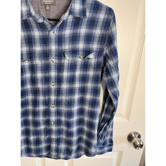 Toad & Co Indigo Flannel LS Shirt Slim Mens Size S Camping Outdoor Gorpcore - Picture 3 of 9